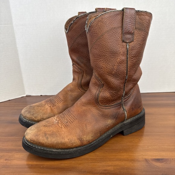 Men's Rhino Western Work Cowboy Pull On Brown Leather Boots Size 10.5 M - Picture 5 of 12